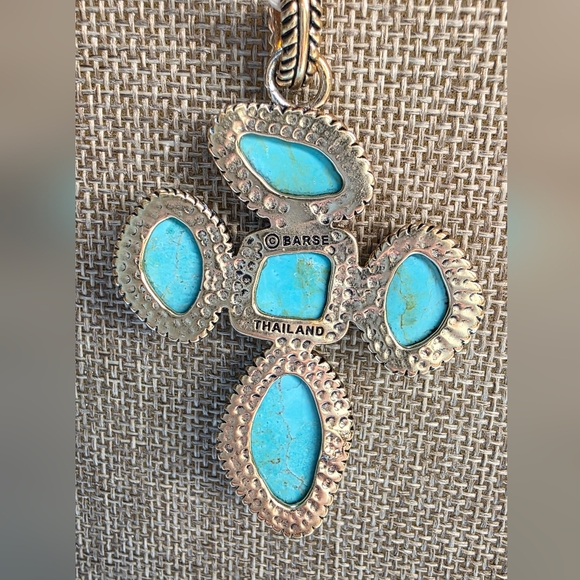 BARSE Turquoise Cross Pendant Necklace VINTAGE Gold Tone - Picture 3 of 6